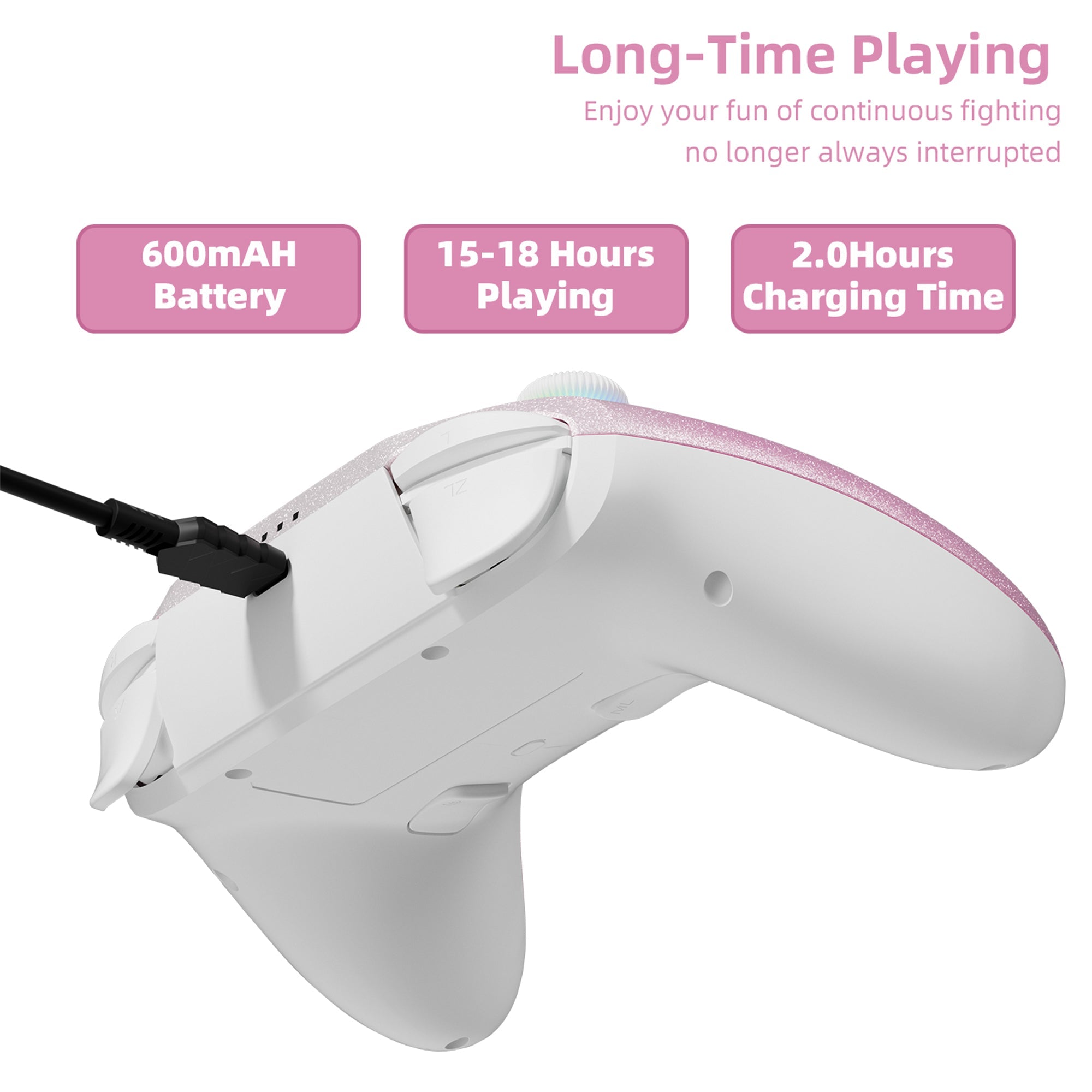 Mytrix Pink Glitter Gradient Wireless Pro RGB Controller with Programmable Back Buttons and Turbo, for Nintendo Switch, PC, Android & iOS Mytrix Pink Glitter Gradient Wireless Pro RGB Controller with Programmable Back Buttons and Turbo, for Nintendo Switch, PC, Android & iOS
